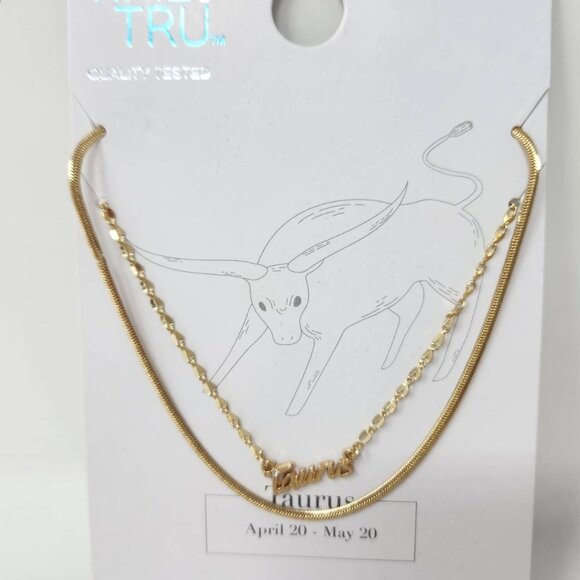 Time And Tru Taurus Zodiac Necklace Set Gold Tone 16" & 18" With Extenders - Picture 4 of 8